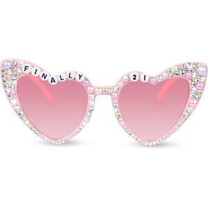 21st Birthday Sunglasses Pink Heart Crystals Decor Accessories for Women